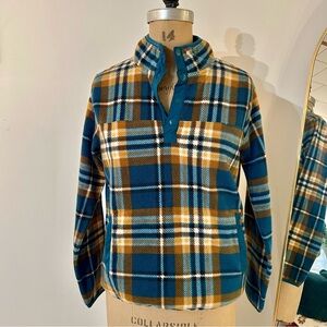 Vera Bradley Women’s Sporty Fleece Popover Teal Green Blue and Yellow Plaid Sz S